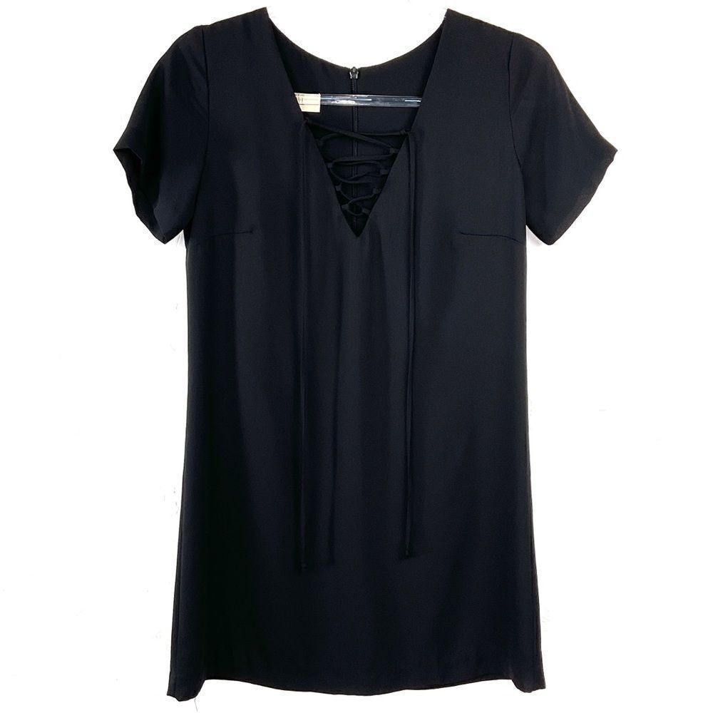 Lucy Love Black Lace Up Short Sleeve Shift Dress X-Small XS